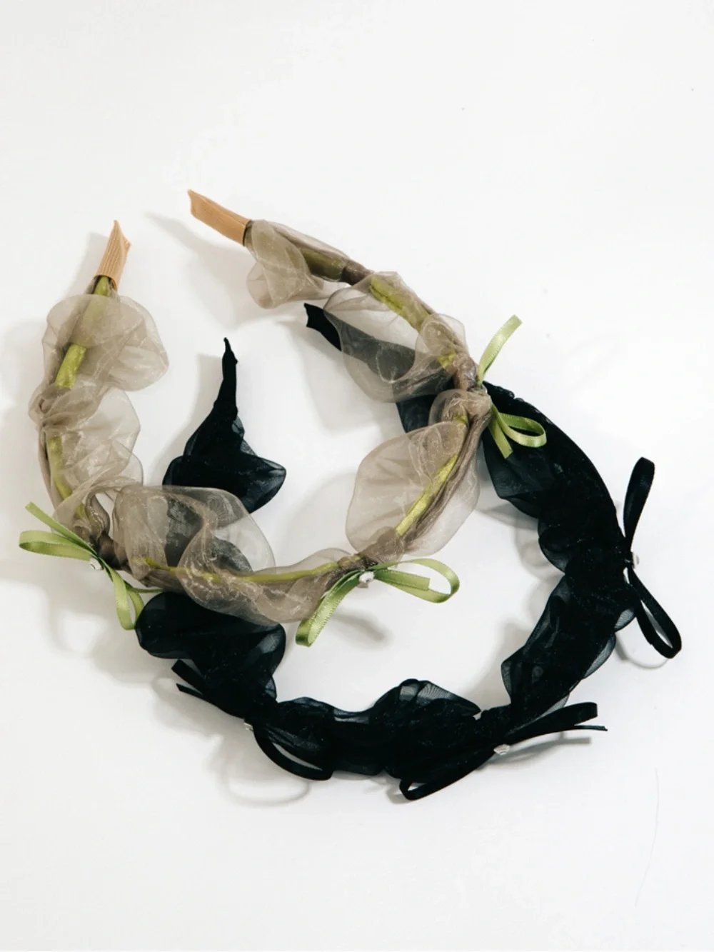 Women’s Decorative Ribbon Headband Set - Black & Olive